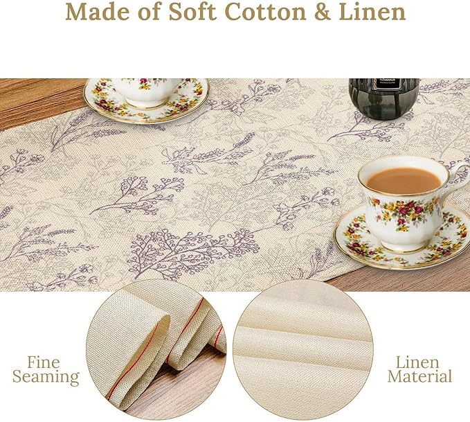 Purple Lavender Table Runner Vintage Watercolor Modern Kitchen Restaurant Decoration Suitable for Indoor and Outdoor Wedding Party Banquet Table Runner 13x90 Inch
