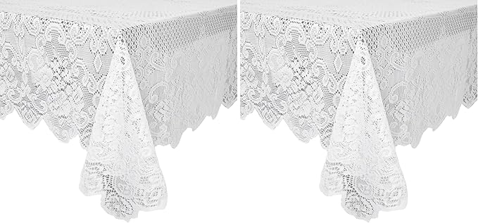 Juvale Lace Tablecloth - 60 x 97-Inch White Rectangular Table Cloth - Vintage Floral Scalloped Edge Elegant Dainty Tea Party Tablecloth & Wedding Reception Decor (Pack of 2)
