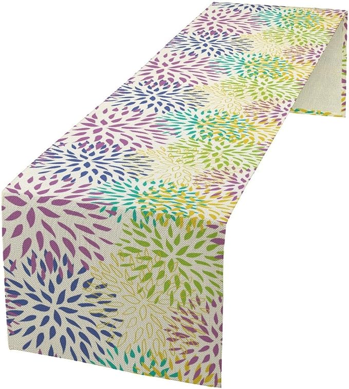Purple Flowers Table Runner, Chrysanthemum Dahlia Vintage Modern Colorful Spring Summer Elegant Table Runner for Party Kitchen Dining Living Room Laundry Room Decor, 13x108 Inch