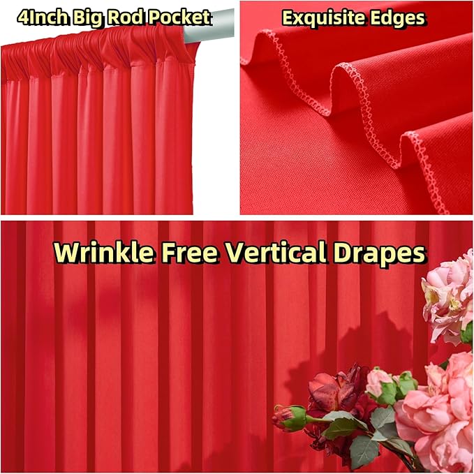 10ft x 10ft Red Backdrop Curtains for Party Wedding Wrinkle Free Red Photo Curtains Backdrop Drapes Fabric Decoration for Birthday Party Baby Shower Christmas 5ft x 10ft 2 Panels