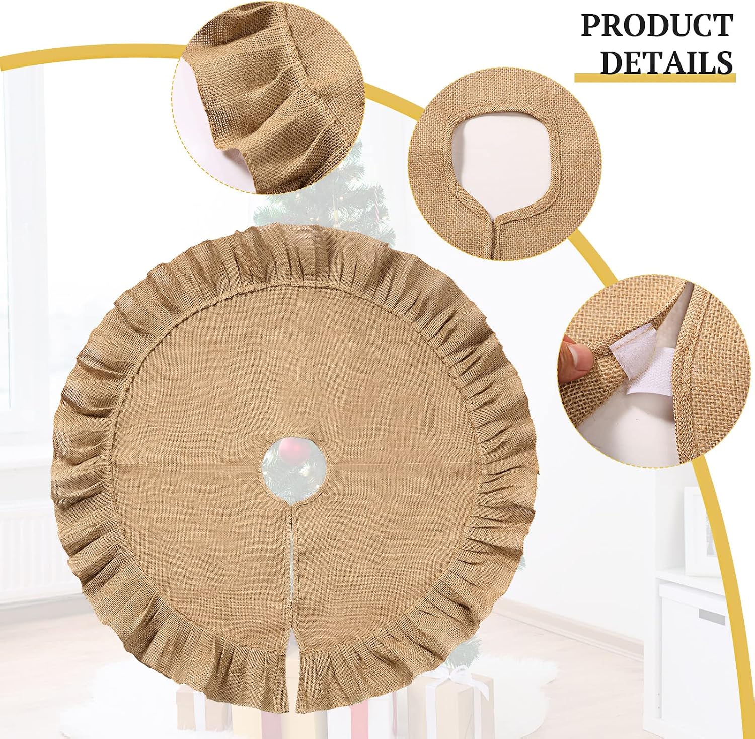 Tatuo 31 Inch Large Christmas Tree Skirt Decorations Fit 3.3~5 ft Xmas Tree Linen Burlap Trees Skirt for Christmas Xmas New Year Party Holiday Family Winter Home Indoor Outdoor Decor (Linen Color)