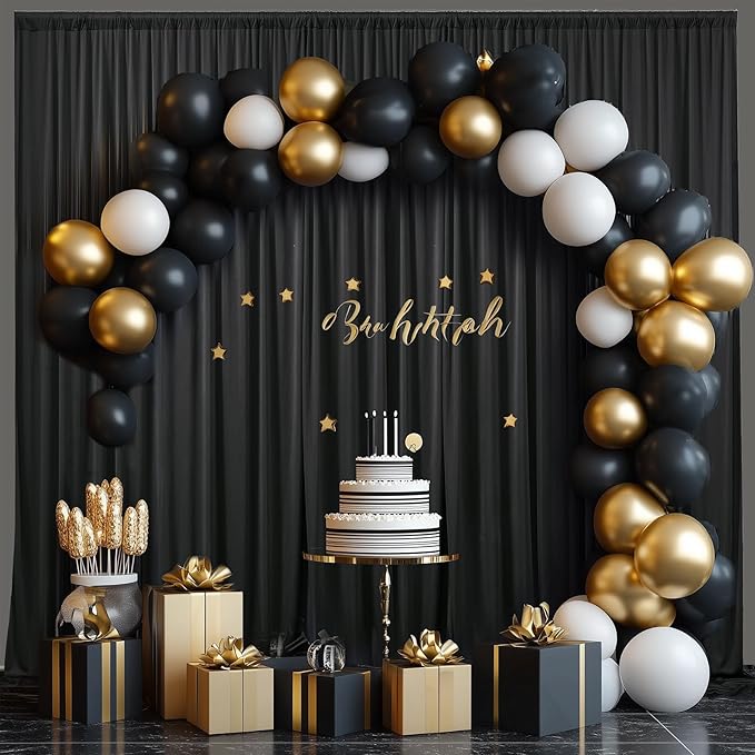 40×14ft Wrinkle Free Black Backdrop Curtain for Wedding Parties,8 Panels 5×14ft Height Soft Silky Polyester Photo Backdrop Drapes for Birthday Graduation Photography Stage Event Background Cloth