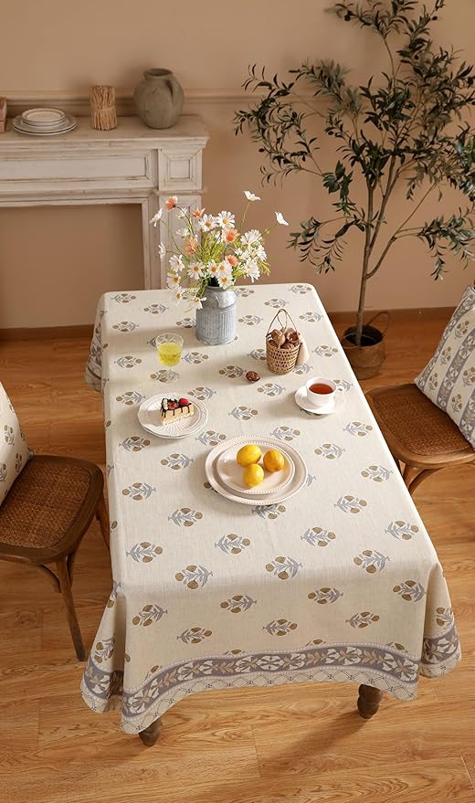 patdrea Designer Beige Tablecloth for Rectangle Table,Elegant Linen Floral Pattern French Table Cloth,Decor Cover Cloth for Kitchen Dining Christmas,Thanksgiving,Party,55"x79"-Istana a
