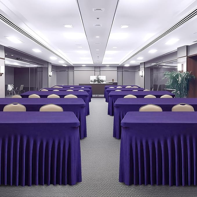Wish Care 2 Pack Dark Purple Spandex Table Clothes for 6 Foot Rectangle Tables, 6FT Wrinkle Free Fitted Tablecloths Ruffles Design Table Cover for Party, Banquet, Wedding and Events