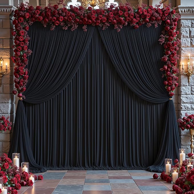 Black Tulle Backdrop Curtain for Parties Wedding,5ft x 10ft Wrinkle Free Curtain Backdrop,2 Layer Drapes for Backdrop,Polyester Wedding Back Drop for Bridal Shower Birthday Baby Shower Photography