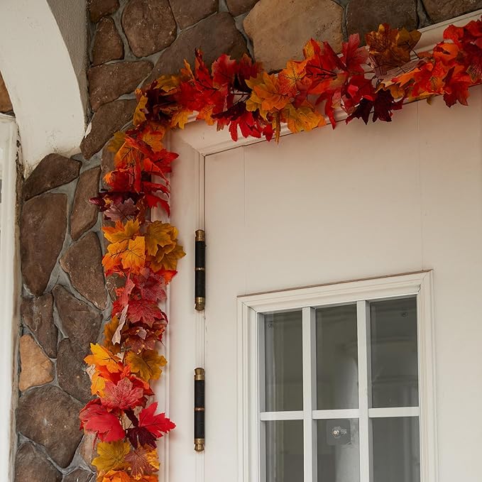 6PCS Fall Maple Leaves Garland, Party Joy 5.6Ft Artificial Maple Leaf Autumn Garland Hanging Fall Vines Table Decorations Front Door Fall Decor Thanksgiving Decorations Decor Outside Indoor Decor