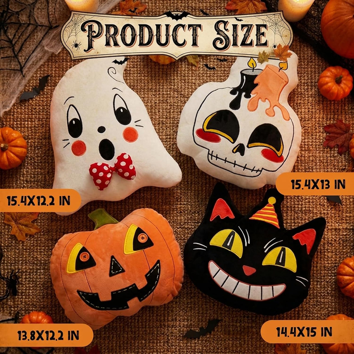 4Pcs Halloween Pillows Skeleton Ghost Black Cat Vintage Retro Traditional 90S...