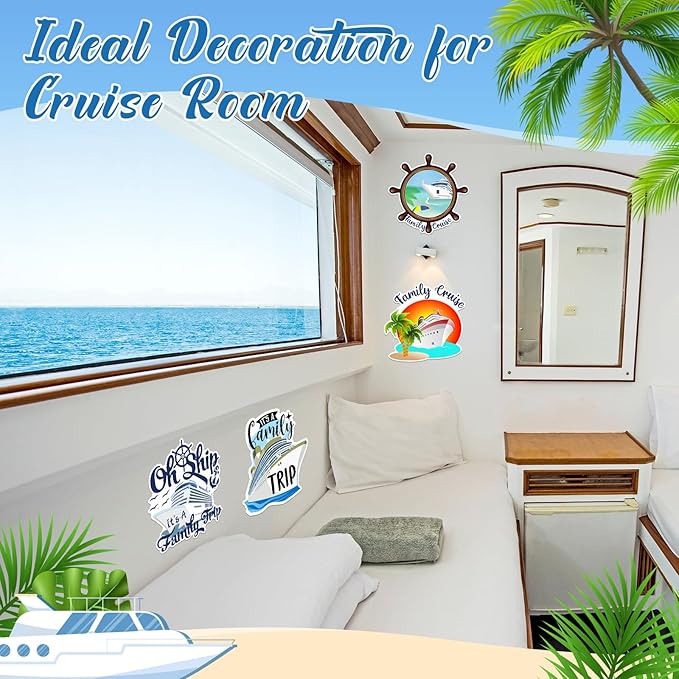 Hoteam 4 Pcs Family Cruise Door Decorations Magnetic Large Cruise Ship Door Magnets Funny Waterproof Nautical Magnets for Carnival Cabin Stateroom Fridge Car