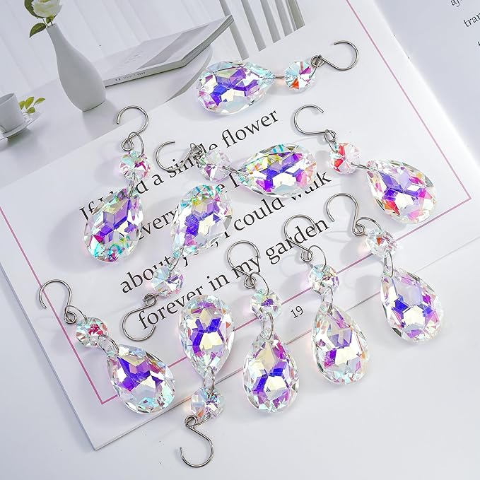 H&D HYALINE & DORA 3Inch Crystal Suncatcher Bauhinia Prisms Pendants 10Pcs Chandelier Crystals Replacement Hanging Sun Catcher Beads for DIY Arts Crafts Decor (AB)