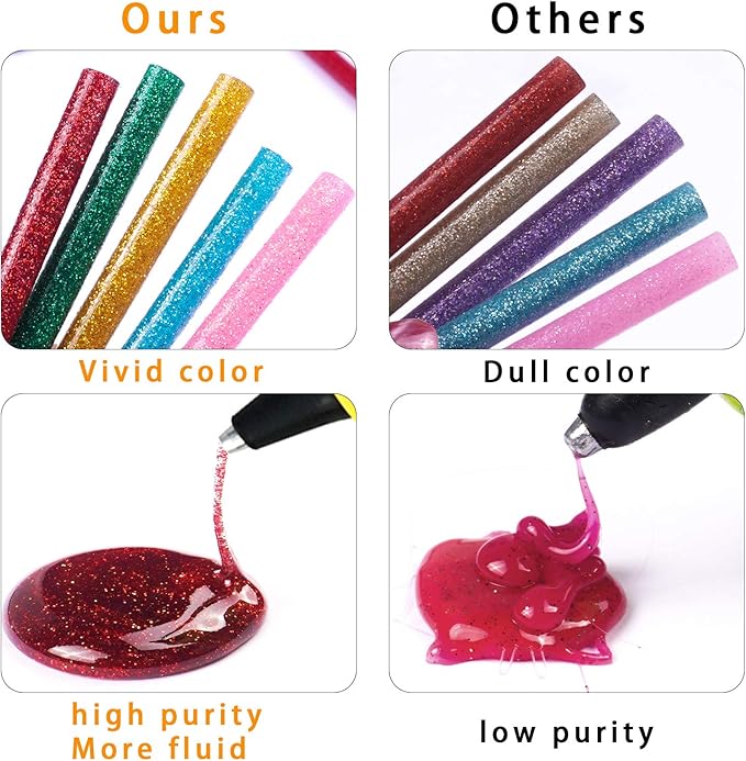 Gwybkq Mini Glitter Hot Glue Sticks 14 Colored for DIY Art Craft,4 inches 80 pcs