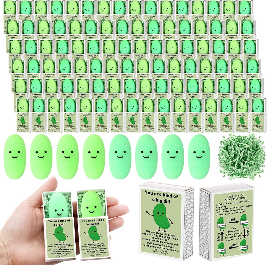 Wettarn 12 Sets Positive Gifts Pickle Stress Balls with Funny Gift Boxes Appreciation Party Favors for Employee Coworker Friends Office Emotional Relief Green Desk Decor Stocking Stuffers