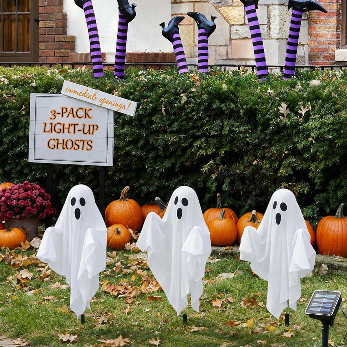 halloween ghost decorations outdoor solar powered yard pathway, side view