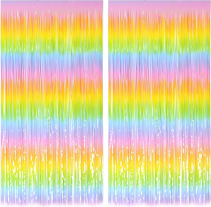 Gradient Pastel Foil Fringe Curtain - GREATRIL Pastel Color Backdrop Streamers for Kids Party/Classroom/Unicorn/Princess/Christmas Party Decorations (2 Pack)