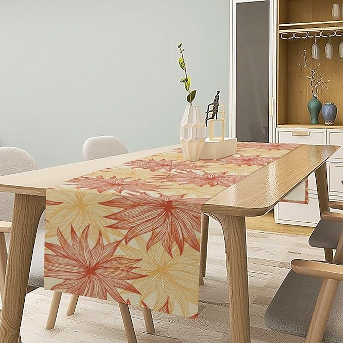 Autumn Chrysanthemum Table Runner, Vintage Modern Geometric Floral Boho Table Runner for Kitchen Dining Bedroom Living Room Table Decor for Indoor Outdoor Home Party, 13x70 Inch