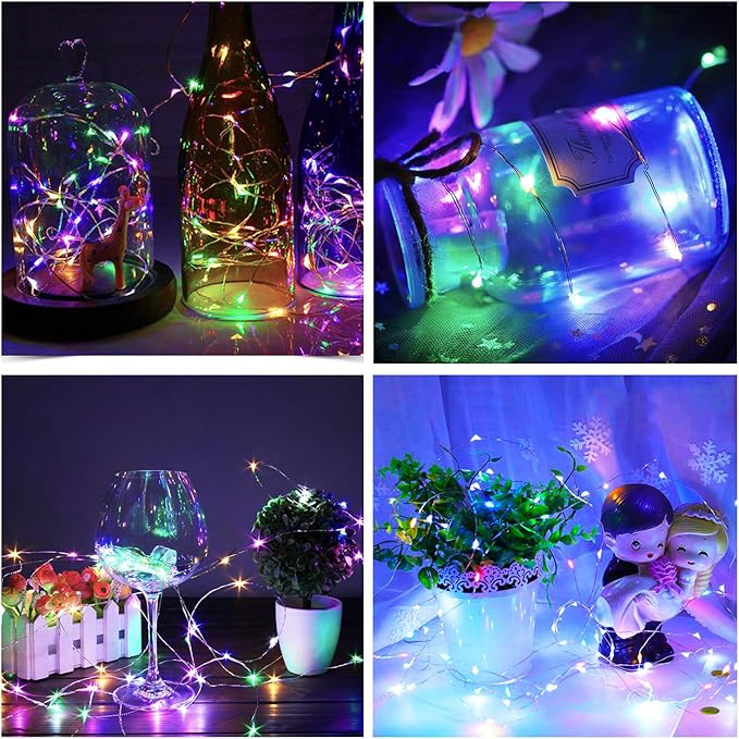 Aluan Wine Bottle Lights with Cork 10 Pack 20 LED Christmas Mini Fairy Lights, Waterproof Battery Operated Bottle Lamps for Liquor Bottles Party Bar Rustic Wedding Table Indoor Decoration, Multicolor