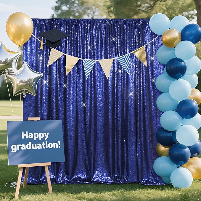 SquarePie Sequin Backdrop Curtain Less See Through Background for Wedding Party 7FT x 7FT Navy Blue