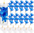 Juexica 28 Pieces Floating Flowers for Centerpieces Blue Orchid Flowers Vase Fillers Unscented Floating Candles for Wedding Table Party Home Decoration