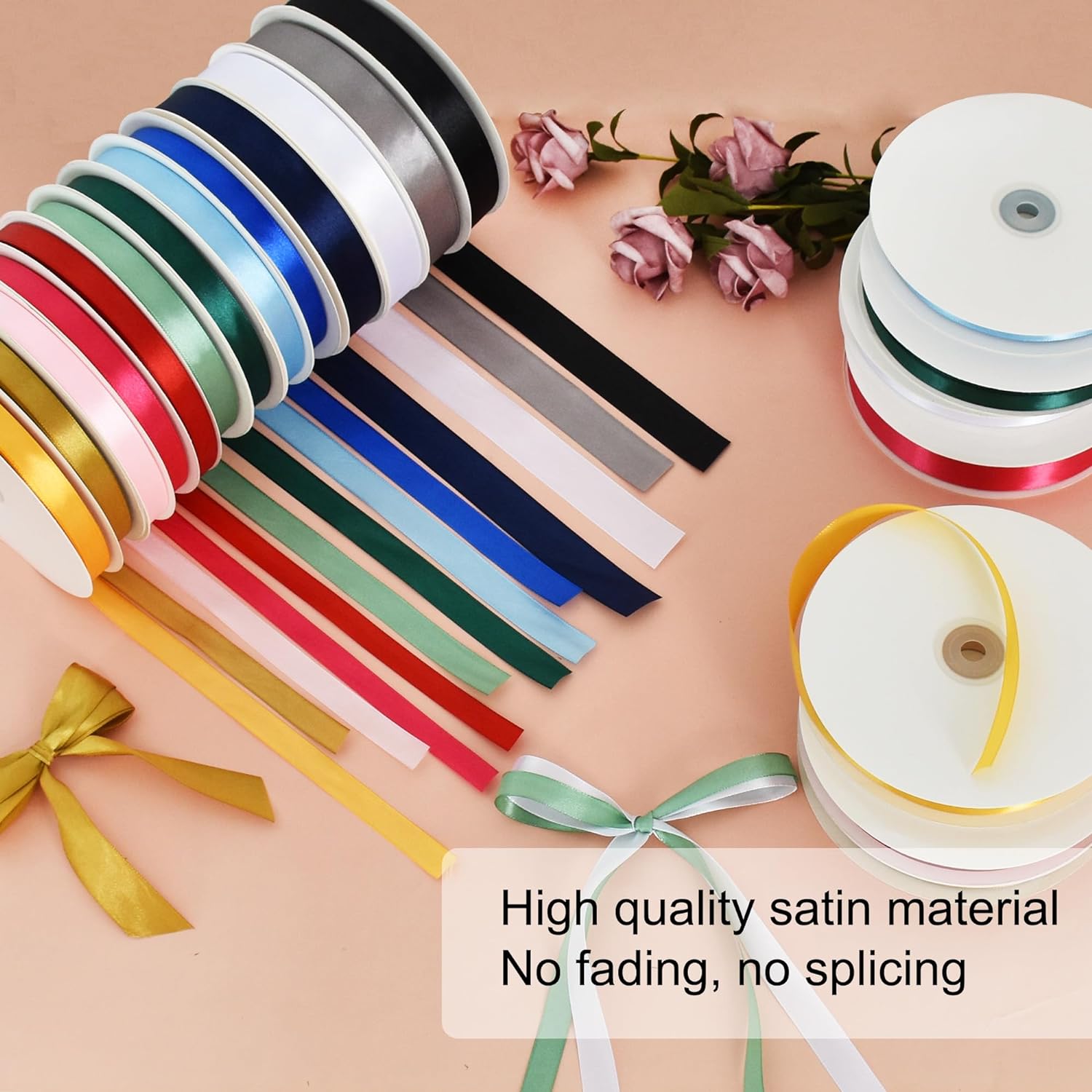 TONIFUL 7/8 Inch 100yds White Satin Ribbon Thin Solid Fabric Ribbon | perfect for crafts lei making gift wrapping bows invitations bouquets, for Christmas Halloween wedding & Valentine’s decor