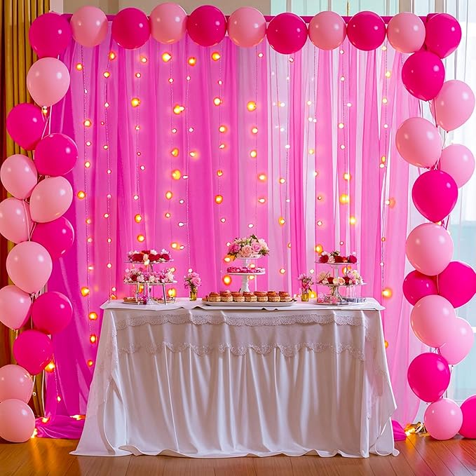 10x10ft Hot Pink Tulle Backdrop Curtain for Parites, Sheer Backdrop Curtains for Wedding Baby Shower Birthday Party Photo Shoot Decorations