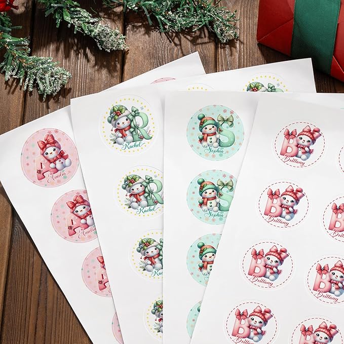 callie Personalized Christmas Stickers for Kids with Snowman Initial Name, Custom Waterproof Santa Labels for Gift Box, Party Decorations, Envelopes, 30pcs
