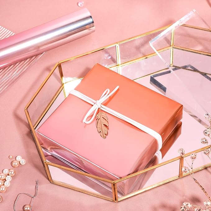 WRAPAHOLIC Ombre Foil Wrapping Paper - Mini Roll - 17 Inch X 33 Feet - Metallic Pink Gradient Color for Wedding, Birthday, Shower, Congrats, and Holiday