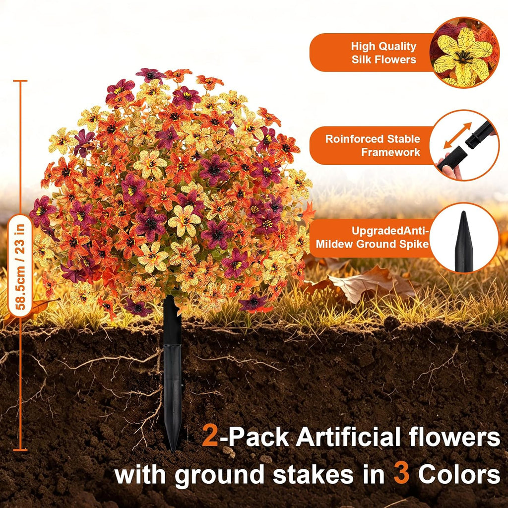artificial fall flowers for outdoors, 23'' topiary balls shown in use