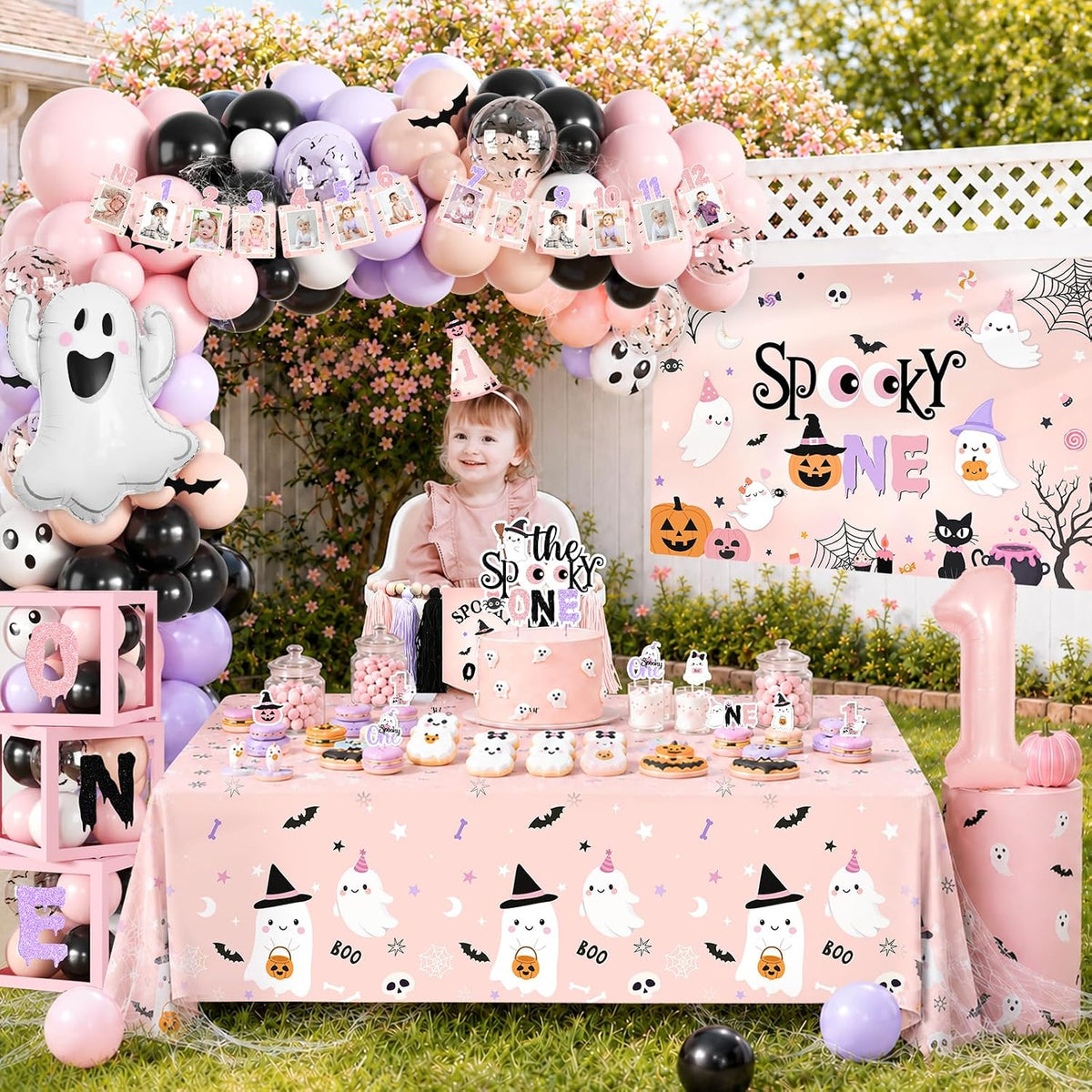 Spooky One Birthday Decorations Girl, 276 Pcs Pink Halloween 1st Birthday Par...