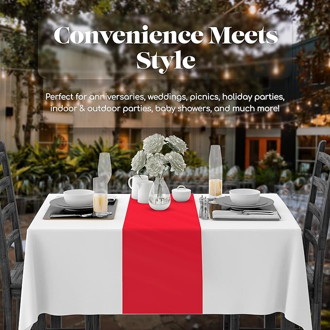 Red 6 Pack Premium Disposable Plastic Table Runner 14 x 108 Inch. Table Runner for Dinner Parties & Events by Grandipity