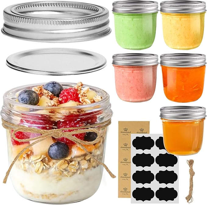ComSaf Wide Mouth 8 oz Mason Jars with Lids, 6 Pcs Small Mason Containers, Canning Jars, 8oz Glass Jar with Lid, Canning Jars for Jams, Jelly, Sauces, Desserts, chia pudding, Pickle, Gift