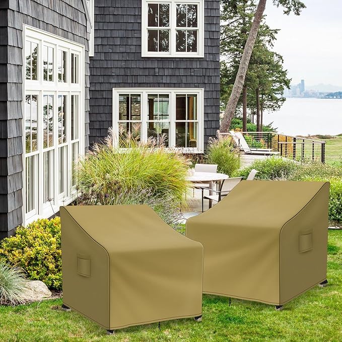 Patio Furniture Covers Waterproof for Chairs, Lawn Outdoor Chair Covers 2 Pack, Patio Chair Covers for Outdoor Furniture Fits up to 37W x 40D x 30H inches, Khaki