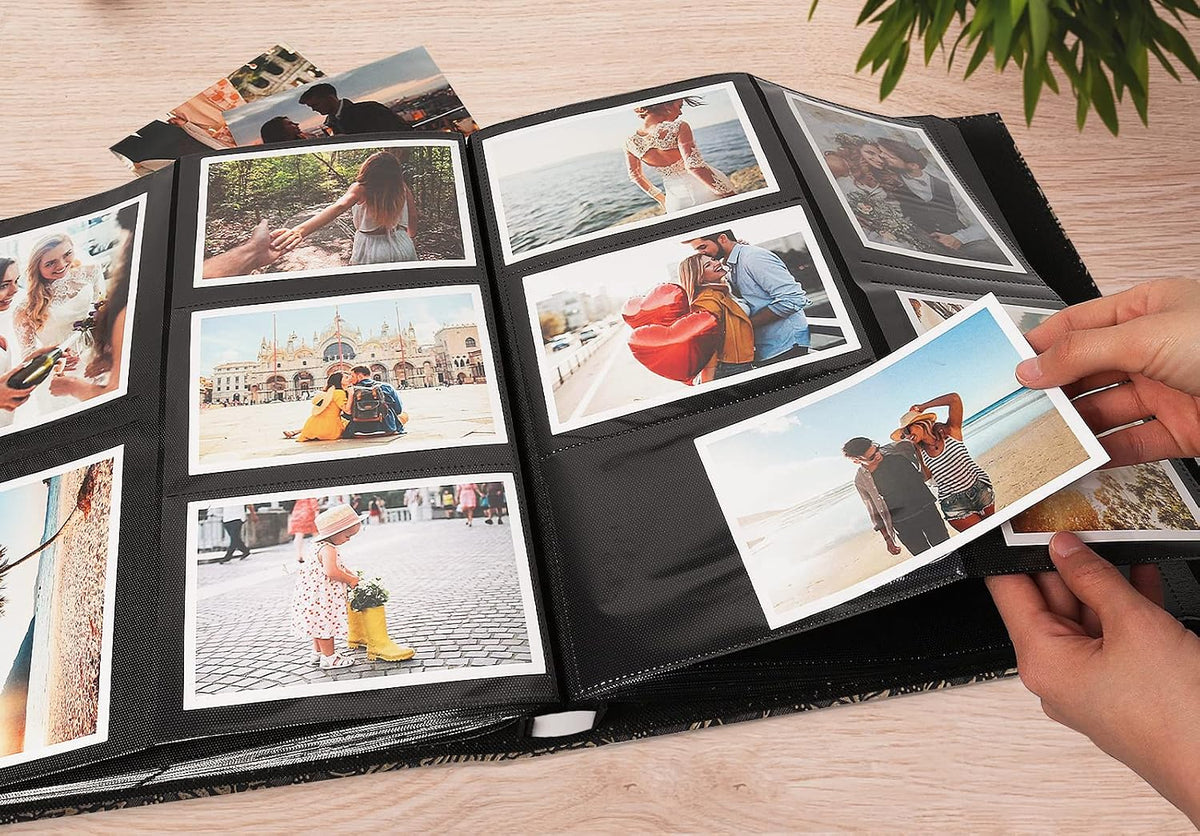 RECUTMS Photo Album 600 Pockets 4x6 Pictures Memo Book Leather Cover Bronze