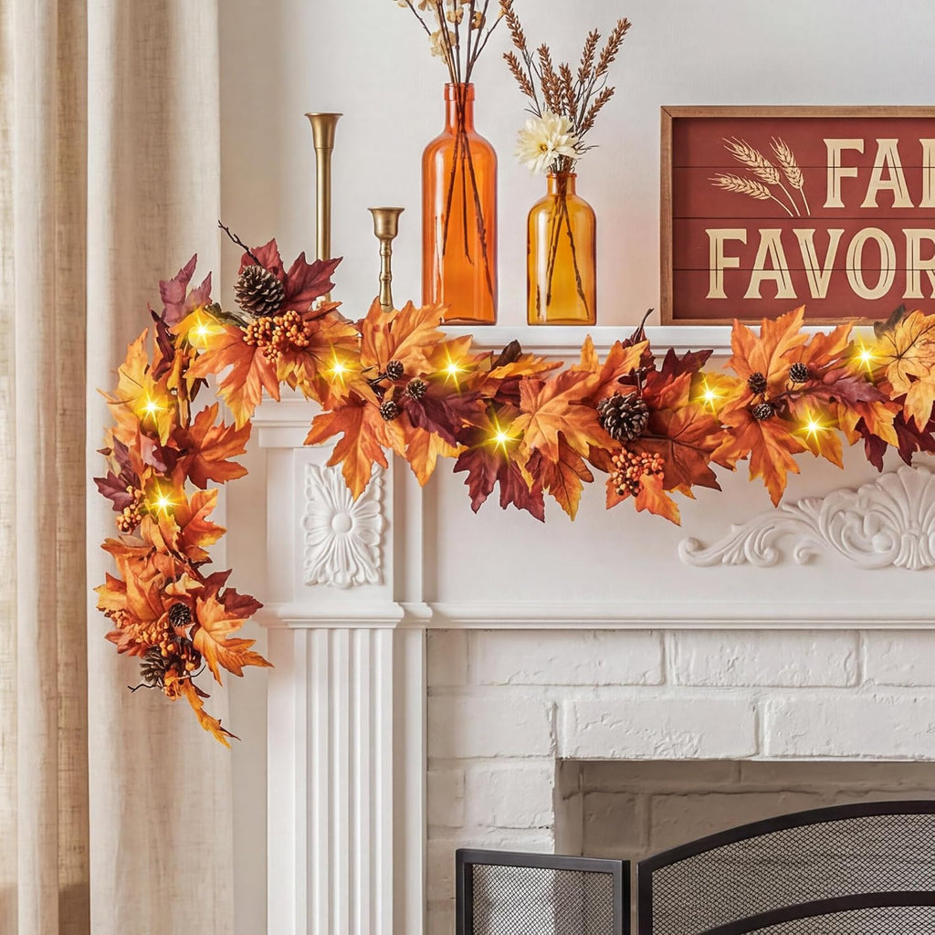 ghrdopy 6ft fall garland with 30 lights &, front angle view