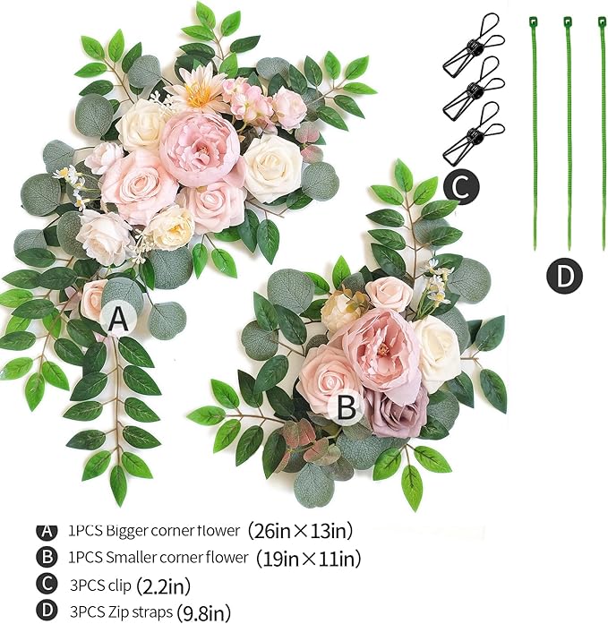 Faux Flower Swag Set of 2 for Wedding Welcome Signs Floral Swag Wedding Reception Ceremony Signs Decor (Pink)