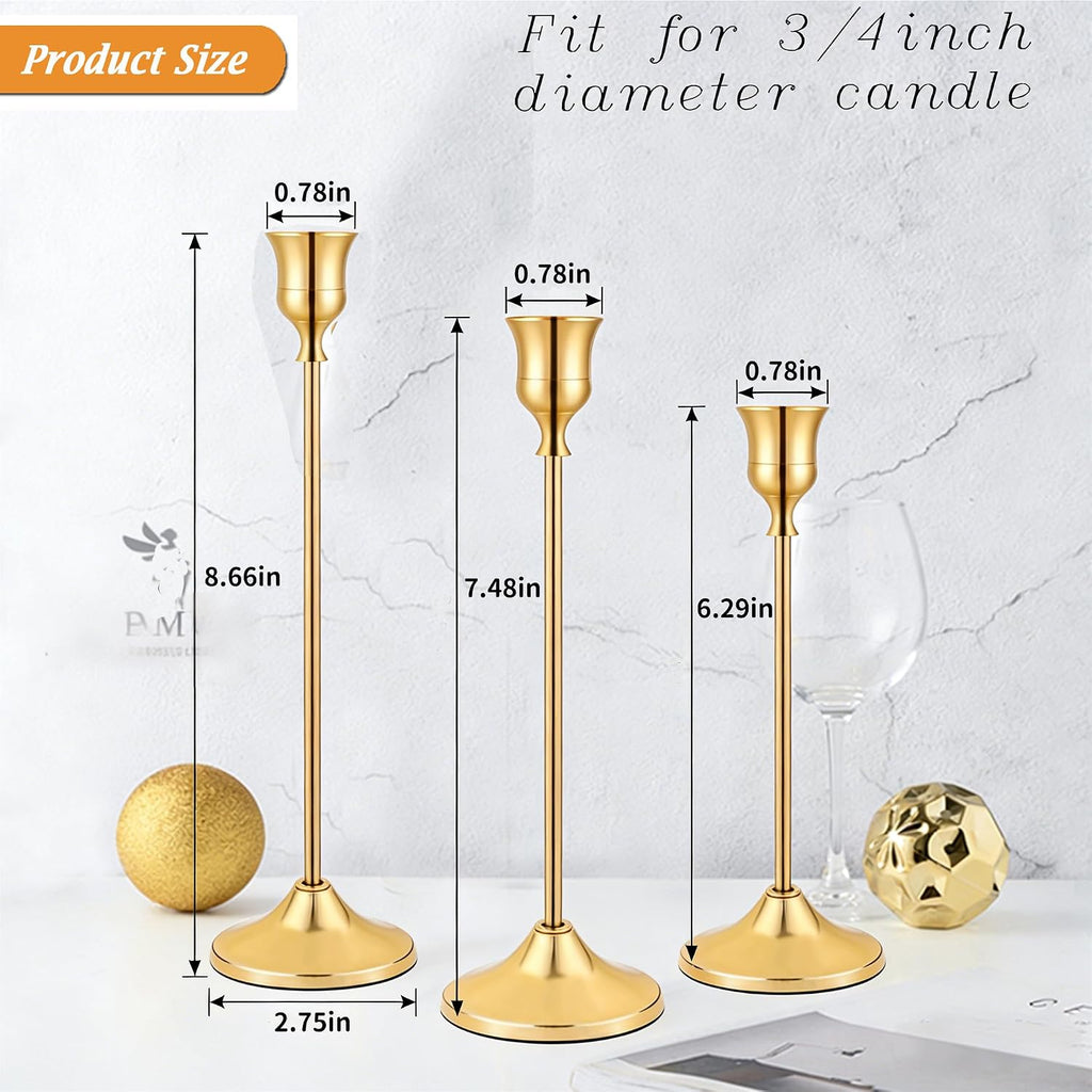 SHDSL Gold Candlestick Holders, Taper Candle Holders, Set of 6, Metal Taper Candle Stick Holders, Vintage Christmas Brass Home Decor for Table, Room Decorations Housewarming