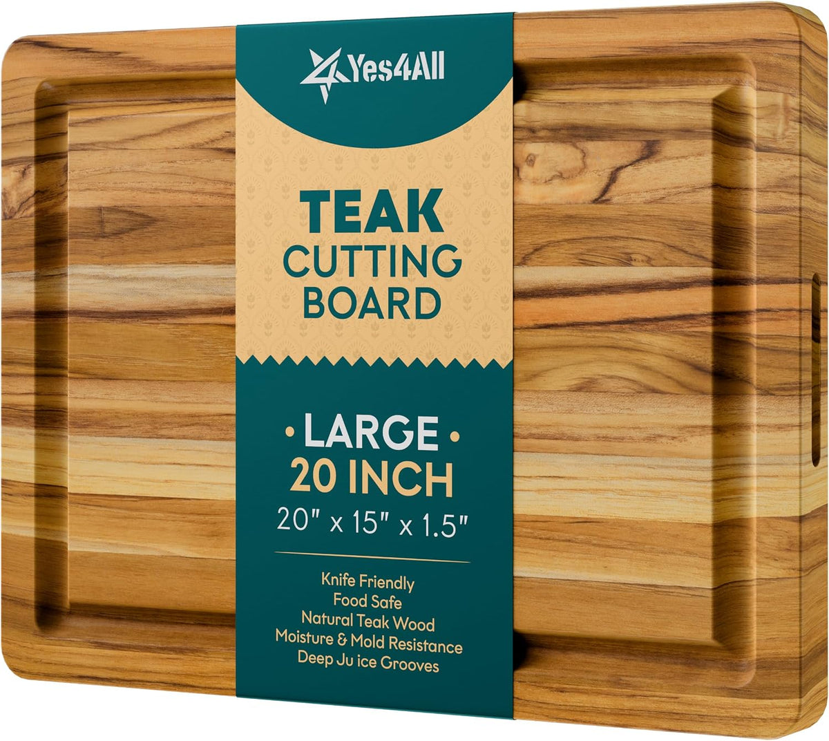 yes4all durable teak cutting boards for kitchen, [20''l, main product view