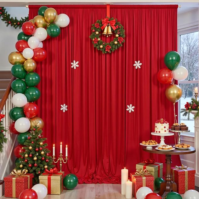 40×12ft Wrinkle Free Red Backdrop Curtain for Wedding Parties,8 Panels 5×12ft Long Soft Silky Polyester Backdrop Drapes Red Photo Back Drop Curtains for Photography Stage Christmas Background Cloth