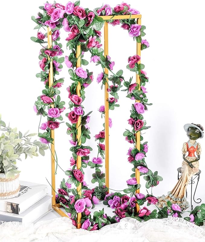Miracliy 9Pcs 74FT Purple Flower Garland Artificial Rose Arch Vines Fake Spring Floral Garland for Flower Wall Backdrop Wedding Mothers Day Garden Tea Party Decoration