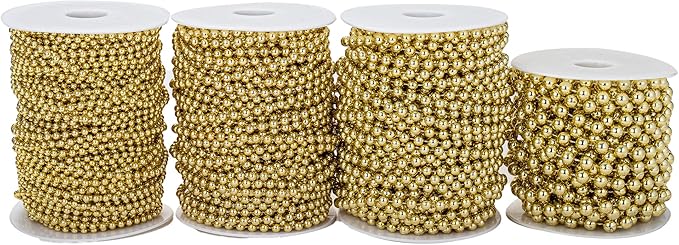 6mm Crafts Faux Pearl Beads Garland Pearl Bead Roll Strand of Pearls to Decorate Floral Centerpieces Wedding Party Favor Christmas Tree(82 Feet Gold)