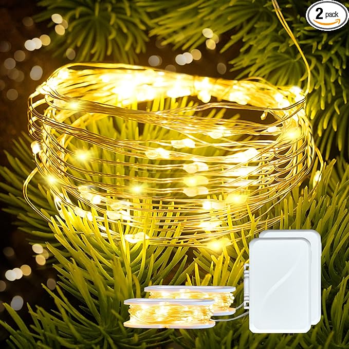 2 Pack 16Ft 50 LED Fairy Lights Mini String Lights Waterproof for Mason Jars Halloween Christmas Parties Wedding Table Centerpieces Decoration