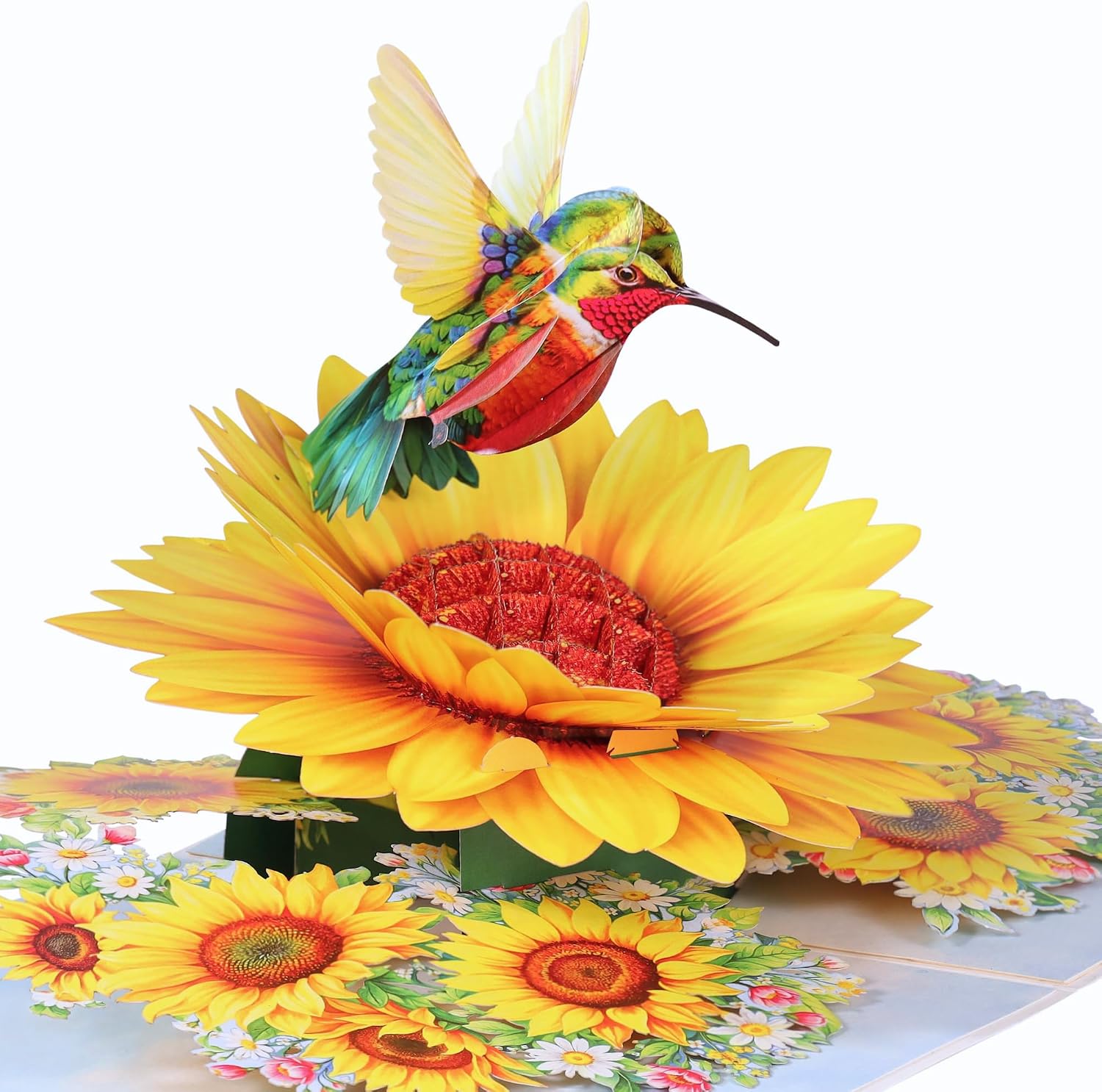Hummingbird Sunflower Birthday Cards, 3D Pop Up Birthday Card for Women, Mom, Wife, Daughter, Her, Sister, Girlfriend, Grandma, Ideal Gift for Mother's Day, Valentines, Thank You, Get Well, 6x8 in