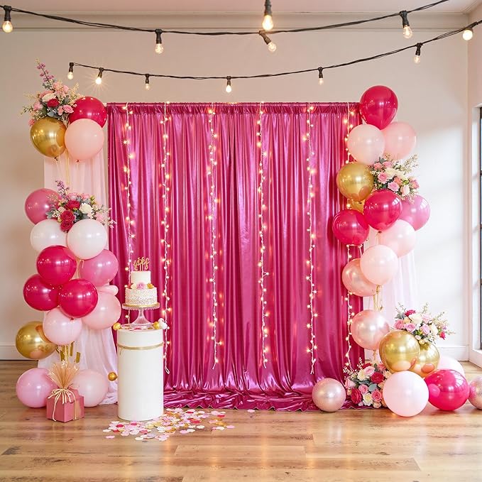 10x10ft Thick Hot Pink Glitter Backdrop Curtain Panels for Parties, Wrinkle Free Sequin Sparking Photo Backdrop Drapes, 2 Panels 5x10ft Shimmer Back Drop Cloth for Wedding Birthday Photography