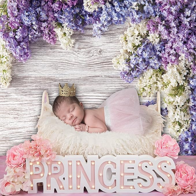 Purple Flower Wood Backdrop LFEEY 10x10ft Newborn Baby Shower Wooden Backdrop Photography Lilac Bloom Bouquet Wood Panel Wall Girls Adults Portrait Background Party Events Decoration Photo Studio Prop