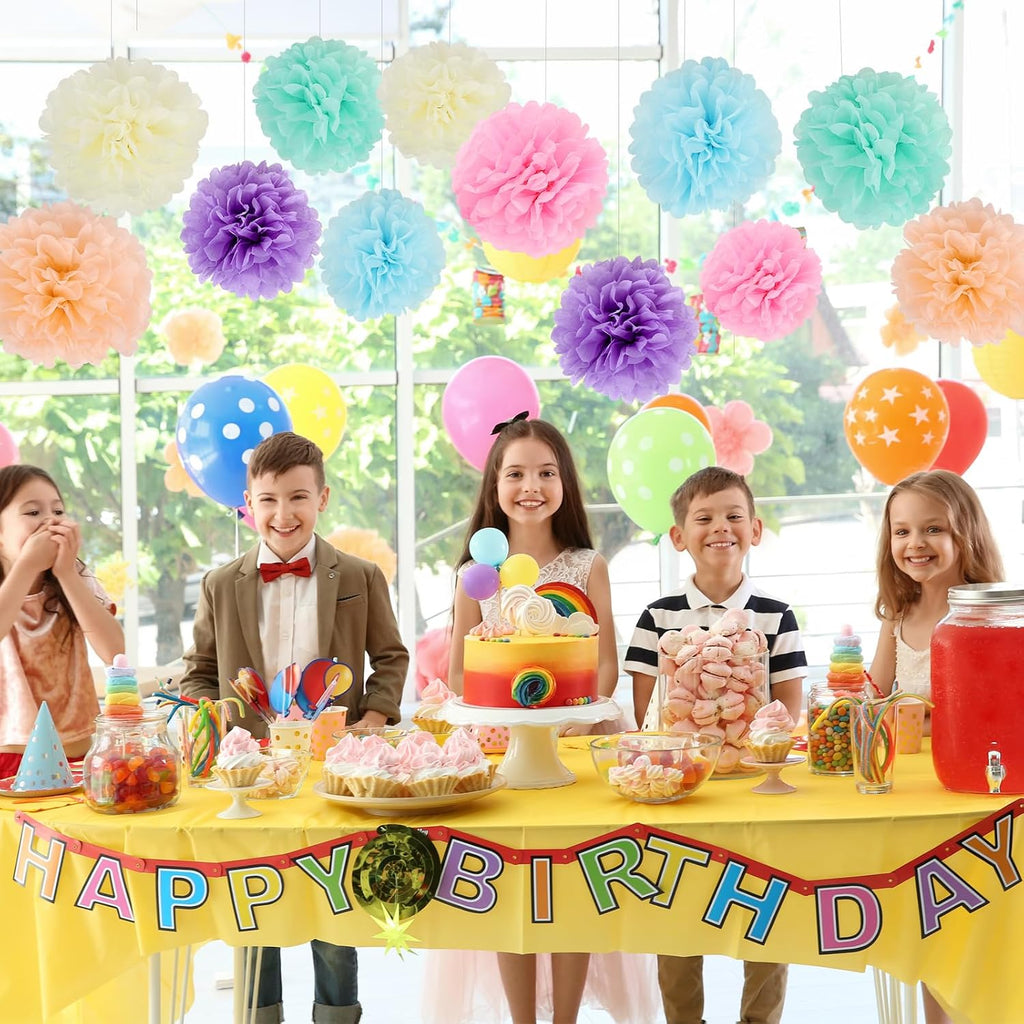 BestoFun 16Pcs Pastel Party Decorations - Pom Poms, Paper Flowers for Wedding, Birthday, Engagement Receptions, Bridal Shower