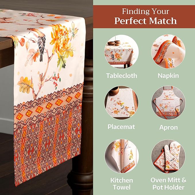 Maison d' Hermine Table Runner 100% Cotton Single Layer Table Runners 108 inches Long for Thanksgiving Christmas Decorations Home Kitchen Dining Party Wedding (Kelim - Prairie, 14.5" x 108")