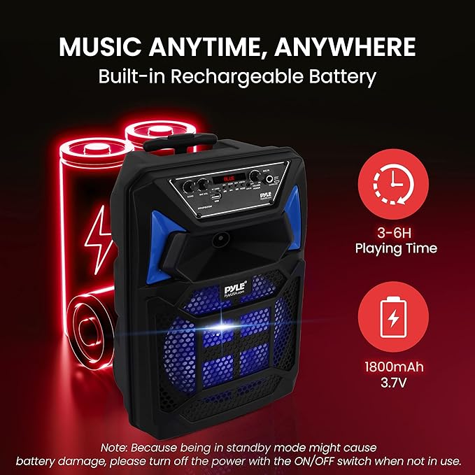 Pyle Bluetooth PA Speaker & Microphone System - Portable Karaoke Speaker with Wired Mic, Built-in LED Party Lights, FM Radio, MP3/USB/Micro SD Readers, Speaker Stand (8’’ Subwoofer, 400 Watt MAX)