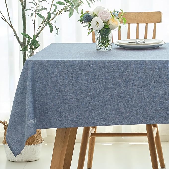 maxmill Linen Textured Rectangle Tablecloth Water Resistant Wrinkle Free Spill-Proof Stain Proof Table Cloth for Dining Room Decoration Banquet Party Wedding Holiday Dinner, 52 x 84 Inch Demin Blue