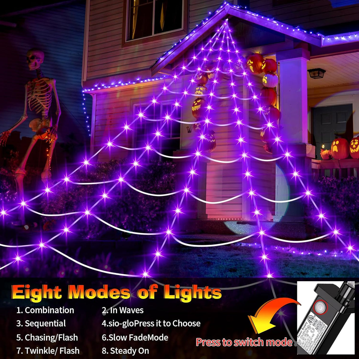 halloween decorations outdoor, 200 led halloween giant spider, side view