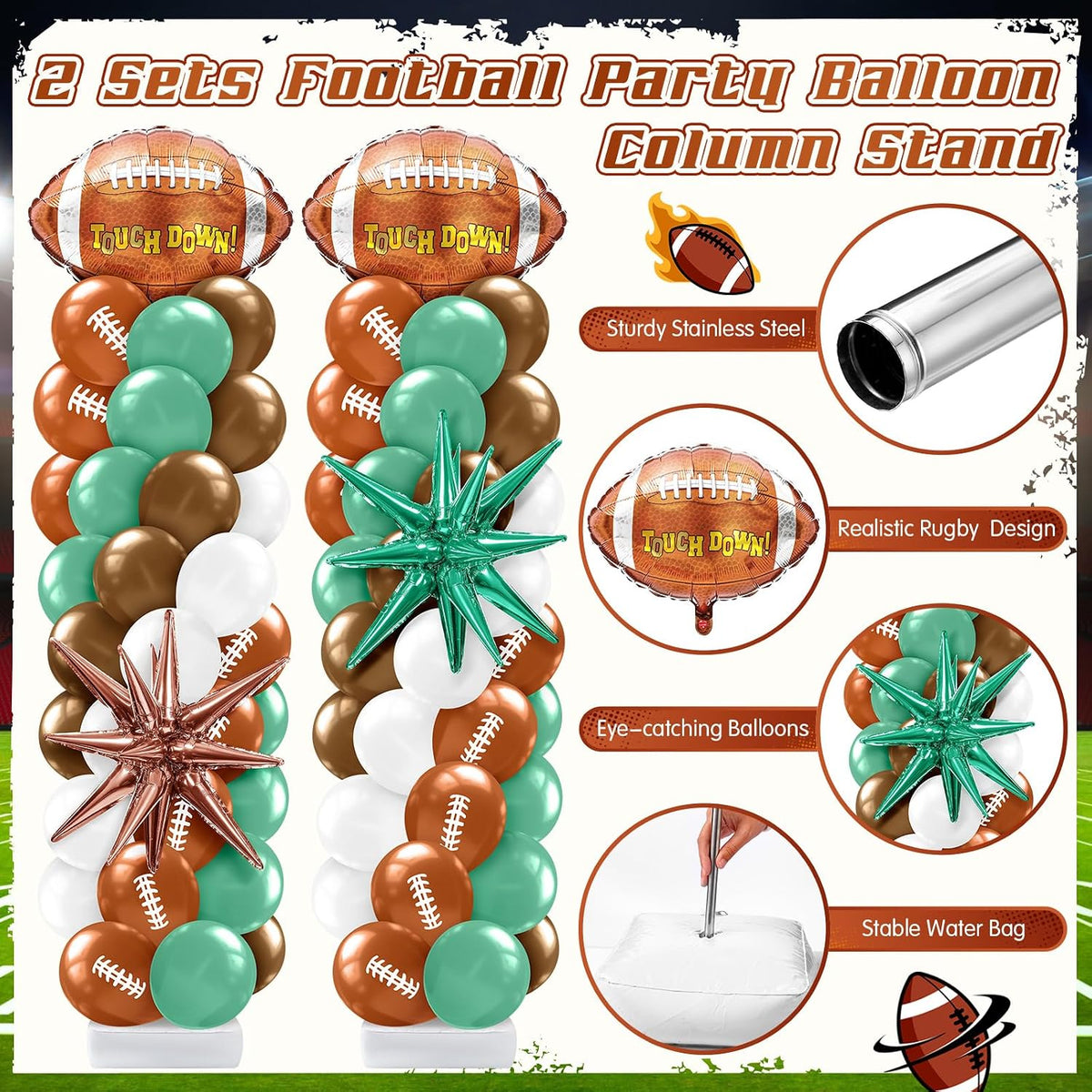 kasyat 2 sets football balloon column stand kit, close-up detail