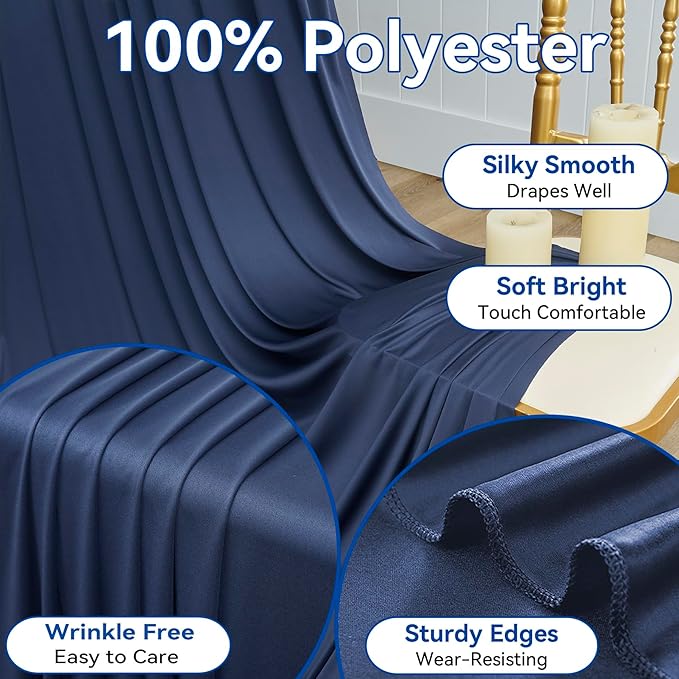 20×14ft Wrinkle Free Navy Blue Backdrop Curtain for Wedding Parties,4 Panels 5×14ft Height Soft Silky Polyester Photo Backdrop Drapes Curtains for Birthday Photography Stage Events Background Cloth