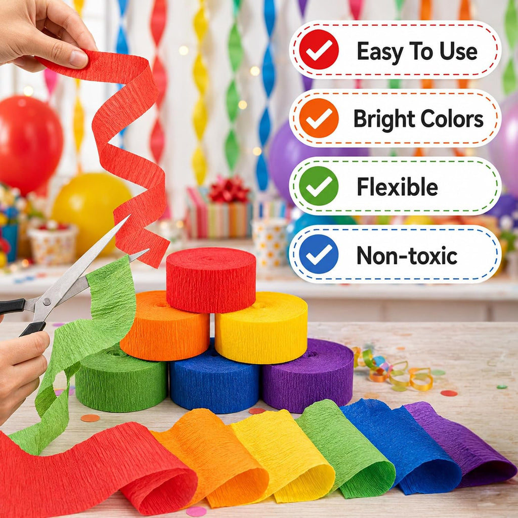 MAQIHAN Crepe Paper Streamers - 12 Rolls 984ft Rainbow Streamers Party Decorations, Birthday Party Streamers, Party Supplies for Colorful Party Wedding Baby Shower Halloween Christmas Decorations